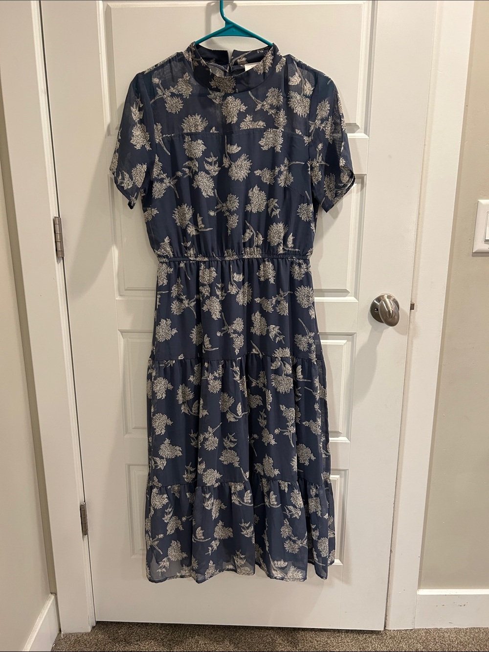 Blue Floral Midi Dress (Size S)